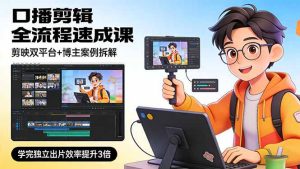 口播剪辑全流程速成课，剪映双平台+博主案例拆解，学完独立出片效率提升3倍