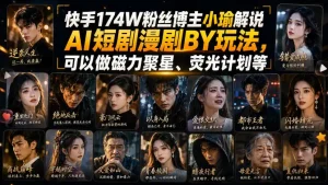 快手174W粉丝博主小瑜解说AI短剧漫剧搬运玩法，可以做磁力聚星、荧光计划等