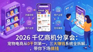 2026 千亿商机分享会：宠物电商从0干到第一，三大赚钱系统全拆解，带你下场搞钱