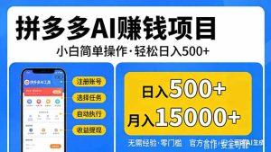 拼多多AI赚钱项目，小白简单操作，轻松日入500＋【独家视频教程】
