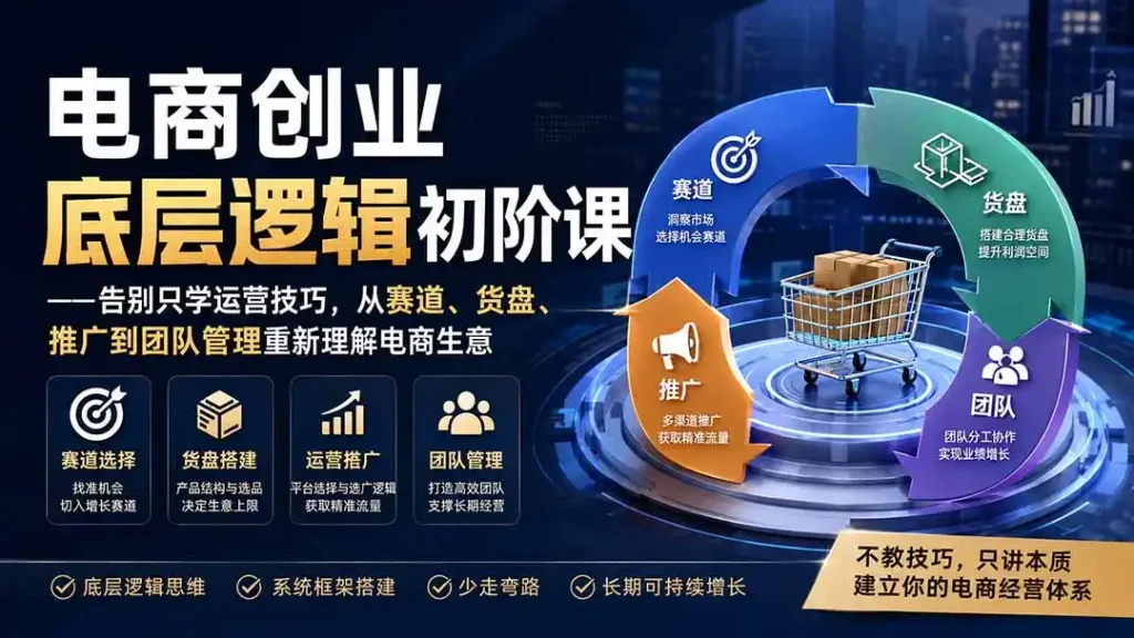 电商创业底层逻辑初阶课——告别只学运营技巧,从赛道、货盘、推广到团队管理重新理解电商生意