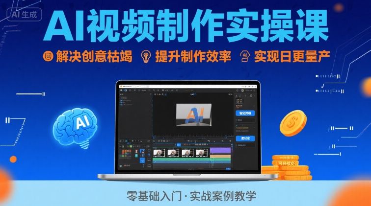 Ai视频制作实操课，解决创意枯竭、效率低下痛点，实现日更量产可持续变现(更新26年3月)