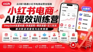 小红书电商AI提效训练营—DeepSeek批量标题+快速混剪+爆款选题+达人玩法，解决新店流量低与出单难题