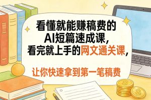 看懂就能賺稿费的AI短篇速成课，看完就上手的网文通关课，让你快速拿到第一笔稿费