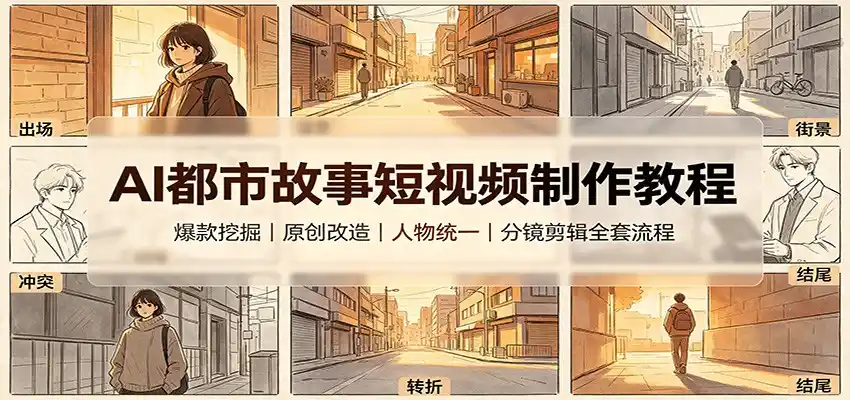 AI都市故事短视频制作教程:爆款挖掘原创改造,人物统一分镜剪辑全套流程