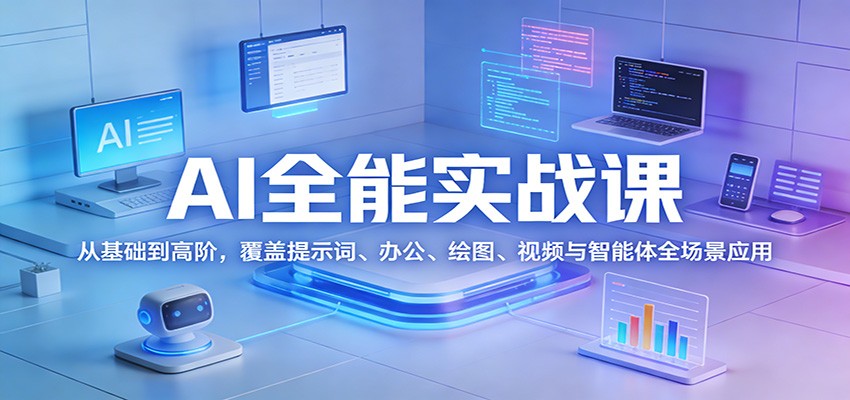 AI全能实战课:从基础到高阶,覆盖提示词、办公、绘图、视频与智能体全场景应用