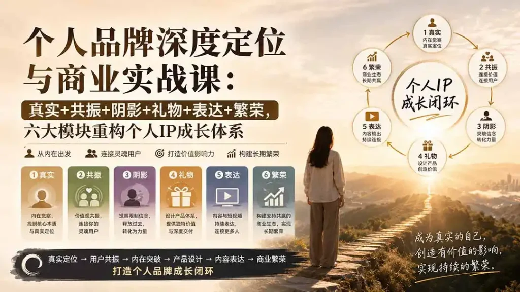 个人品牌深度定位与商业实战课：真实+共振+阴影+礼物+表达+繁荣，六大模块重构个人IP成长体系