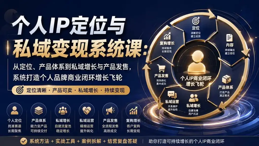 个人IP定位与私域变现系统课：从定位、产品体系到私域增长与产品发售，系统打造个人品牌商业闭环增长飞轮