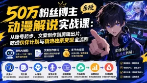 50万粉丝博主亲授动漫解说实战课：从账号起步、文案创作到剪辑出片，吃透伙伴计划与精选独家变现全流程