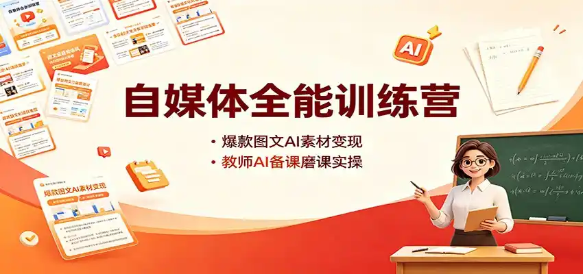 自媒体全能训练营:爆款图文AI素材变现,教师AI备课磨课实操