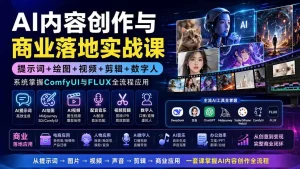 AI内容创作与商业落地实战课：提示词+绘图+视频+剪辑+数字人，系统掌握ComfyUI与FLUX全流程应用
