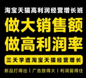 天猫淘宝高利润经营增长班杭州线下课31期8月22-24日，做大销售额做高利润率，三天学透淘宝天猫经营增长