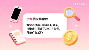 小红书账号运营：黄金四件套+内容涨粉体系，打造金主喜欢的小红书账号，月接广告3万+