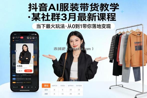 抖音AI服装带货教学,某社群3月最新课程,当下最火玩法,从0到1带你落地变现
