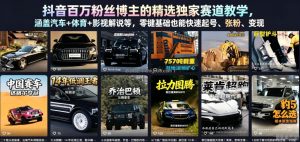 抖音百万粉丝博主的精选独家赛道教学，涵盖汽车+体育+影视解说等，零基础也能快速起号、涨粉、变现