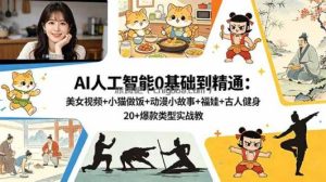 AI人工智能0基础到精通：美女视频+小猫做饭+动漫小故事+福娃+古人健身，20+爆款类型实战教学