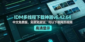 IDM多线程下载神器v6.42.64中文免费版，免费免激活，可以下载网页视频(例如飞书文档内的视频)