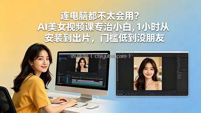 连电脑都不太会用？AI美女视频课专治小白，1小时从安装到出片，门槛低到没朋友