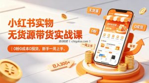 小红书实物无货源带货实战课｜0粉0成本0囤货，新手一周上手，日入300+(更新)