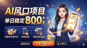 AI风口项目，单日稳定800+，旺季单子做不完，简单好做，提供派单资源