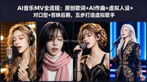 AI音乐MV全流程：原创歌词+AI作曲+虚拟人设+对口型+剪映后期，五步打造虚拟歌手
