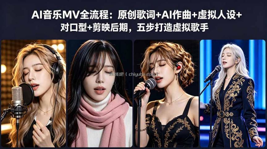 AI音乐MV全流程：原创歌词+AI作曲+虚拟人设+对口型+剪映后期，五步打造虚拟歌手