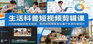 生活科普短视频剪辑课：从剪映基础到图文配音，套用成熟模板轻松量产优质科普短片