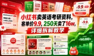 小红书卖英语考研资料，客单价9.9，250天卖了16w，详细拆解教学