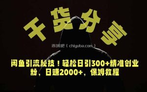 价值6980的干货分享，闲鱼引流秘技！轻松日引300+精准创业粉，2年翻身实现财务自由