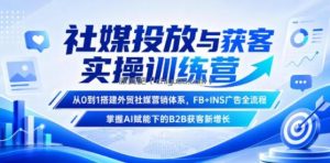 社媒投放与获客实操训练营，从0到1搭建外贸社媒营销体系，FB+INS广告全流程，掌握AI赋能下的B2B获客新增长