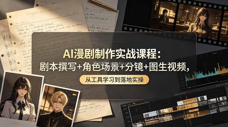 AI漫剧制作实战课程：剧本撰写+角色场景+分镜+图生视频，从工具学习到落地实操