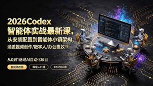 2026Codex智能体实战最新课，从安装配置到智能体小镇架构，涵盖视频创作/数字人/办公提效全技能