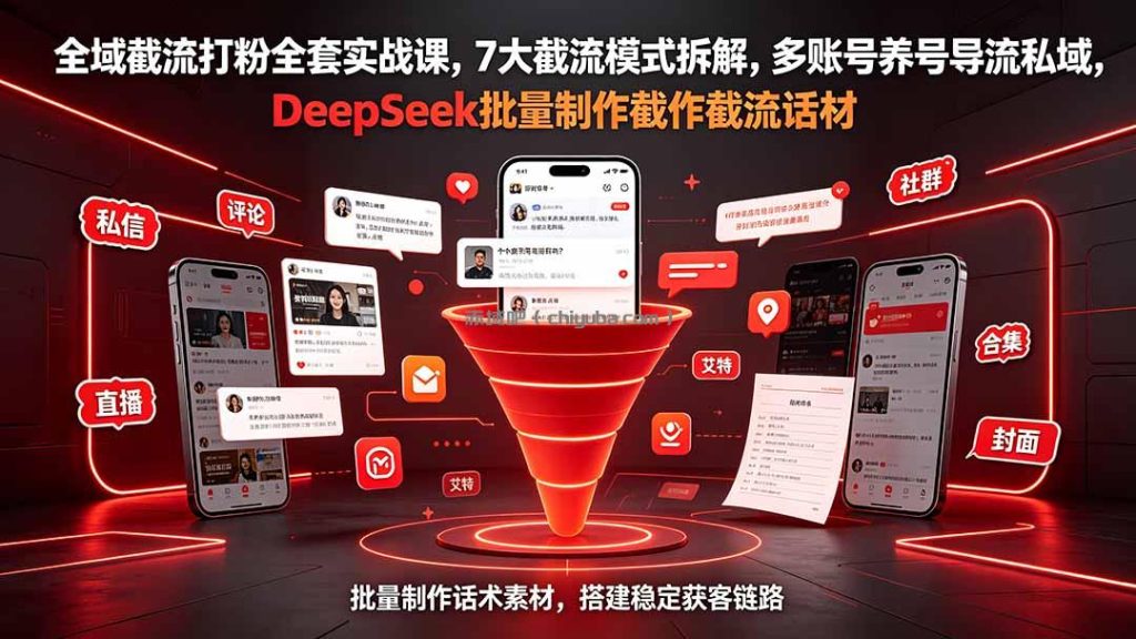 全域截流打粉全套实战课,7大截流模式拆解,多账号养号导流私域,DeepSeek批量制作截流话术素材