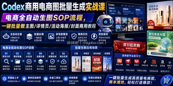 Codex商用电商图批量生成实战课｜电商全自动生图SOP流程，一键批量做主图/详情页/活动海报/封面商用教程