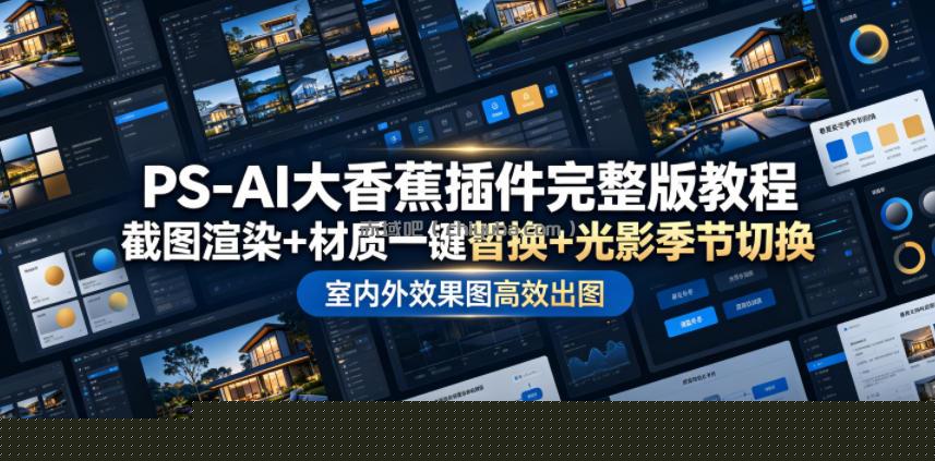 PS-AI大香蕉插件完整版教程,截图渲染+材质一键替换+光影季节切换,室内外效果图高效出图高阶课程