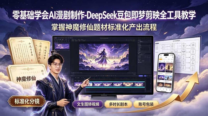 零基础学会AI漫剧制作-DeepSeek豆包即梦剪映全工具教学，掌握神魔修仙题材标准化产出流程