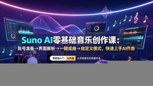 Suno AI零基础音乐创作课：账号准备→界面解析→一键成曲→自定义模式，快速上手AI作曲
