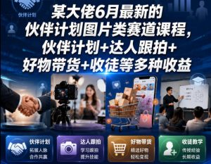 某大佬6月最新的伙伴计划图片类赛道课程，伙伴计划+达人跟拍+好物带货+收徒等多种收益