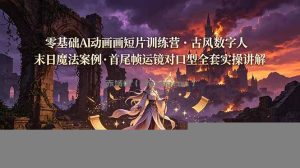 零基础AI动画短片训练营，古风数字人末日魔法案例，首尾帧运镜对口型全套实操讲解