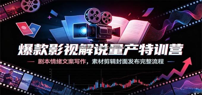 爆款影视解说量产特训营：剧本情绪文案写作，素材剪辑封面发布完整流程