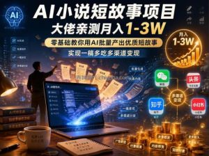 AI小说短故事项目，大佬亲测月入1-3W，零基础教你用AI批量产出优质短故事，实现一稿多吃多渠道变现(更新0710)
