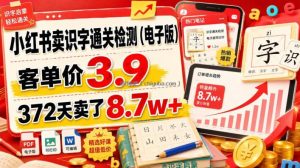 小红书卖识字通关检测(电子版)，客单价3.9，372天卖了8.7w+