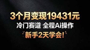 3个月变现19431元，冷门赛道 全程Ai操作，新手2天学会！