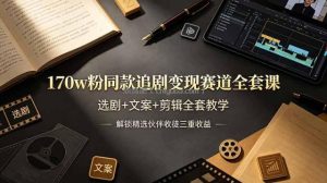 170w粉博主同款追剧变现赛道全套课，选剧+文案+剪辑全套教学，解锁精选伙伴收徒三重收益