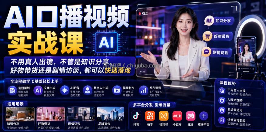 AI口播视频实战课，不用真人出镜，不管是知识分享、好物带货还是剧情访谈，都可以快速落地