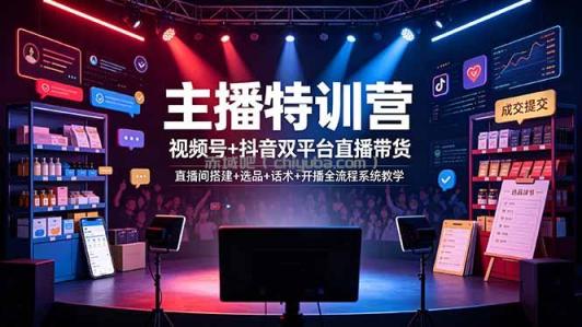 主播特训营:视频号+抖音双平台直播带货,直播间搭建+选品+话术+开播全流程系统教学