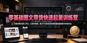 零基础图文带货快速起量训练营，完整拆解运营三步法，从账号搭建、图文产出到豆荚投放数据复盘整套可复制玩法