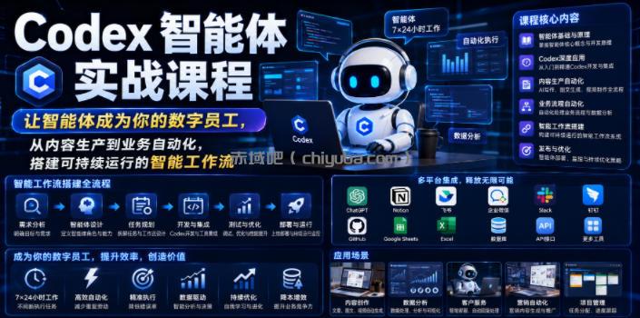Codex智能体实战课程，让智能体成为你的数字员工，从内容生产到业务自动化，搭建可持续运行的智能工作流
