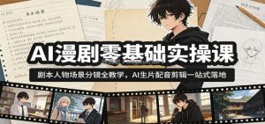 AI漫剧零基础实操课：剧本人物场景分镜全教学，AI生片配音剪辑一站式落地
