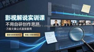 影视解说实训课：不用自研创作思路，万能文案公式直接套用，搭配全套剪辑教程，快速入局影视解说